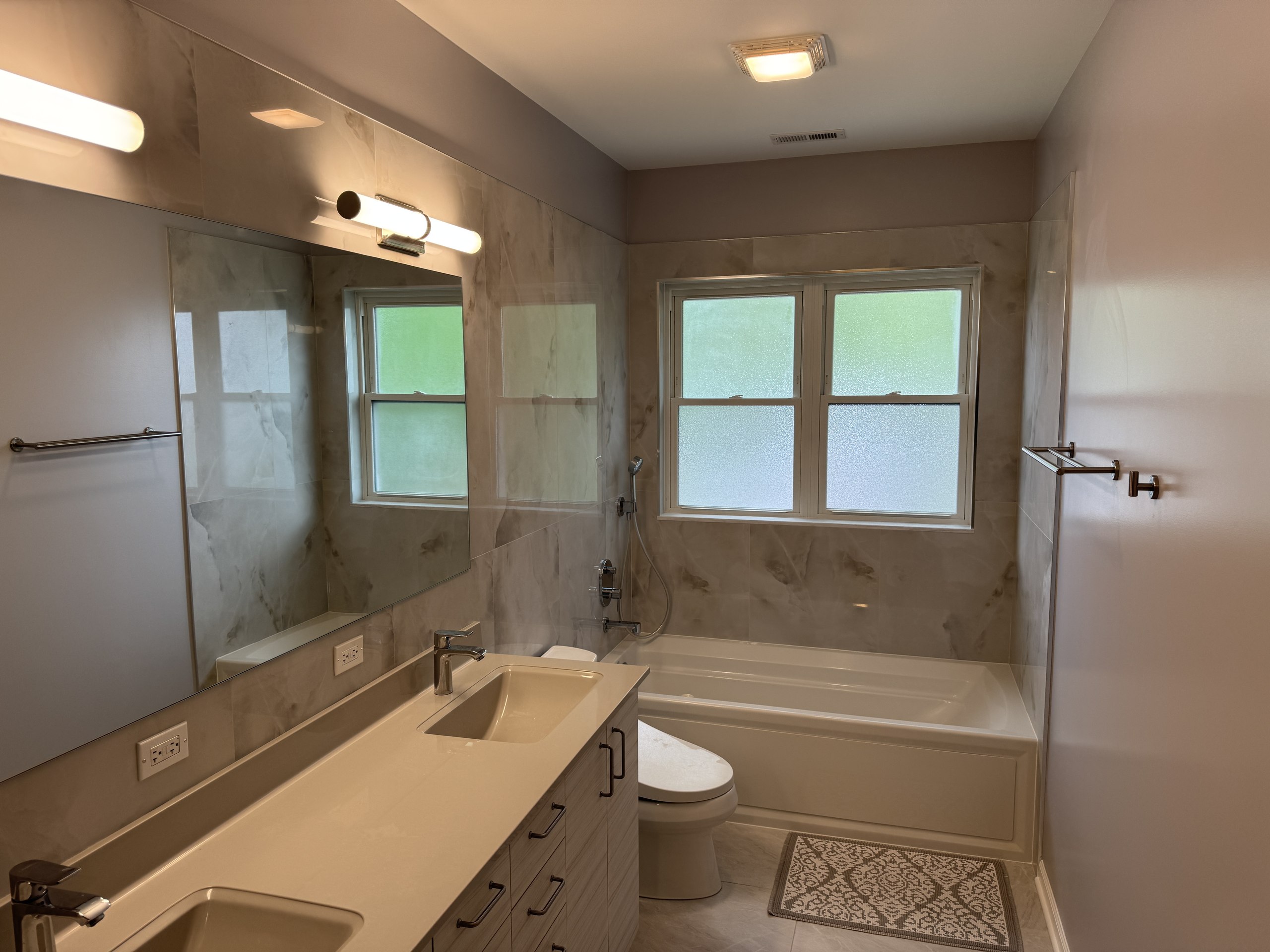 Warm Marble Bathroom Remodel in Chicago, IL